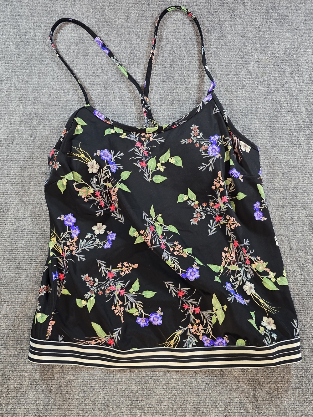 Athleta Tankini Top 36D Black Floral Strappy Swim Top Supportive Bikini